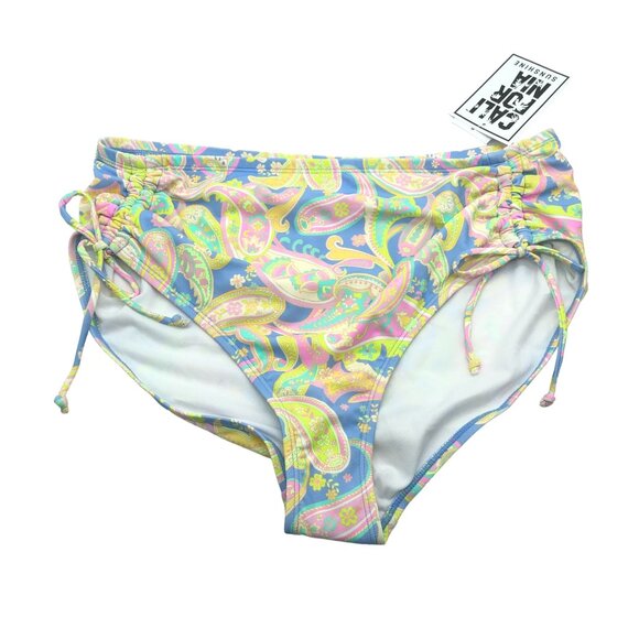 California Sunshine Cinched Swim Bikini Bottom High Waisted Paisley Colorful 1X - Picture 4 of 6